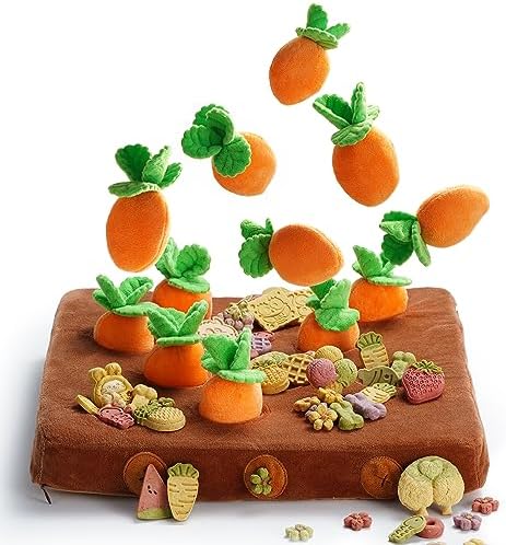 Nocciola Carrot Puzzle Dog Toys, 12PC Squeaky Carrots & Farm Snuffle Mat for Hide and Seek Snuffle Toys for Small and Medium Dogs, Carrot Patch Dog Toy to Keep Them Busy