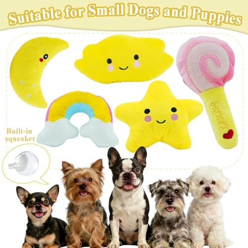 ASOCEA Small Dog Toys 5 Pack, Squeaky Plush Puppy Toys,Yellow