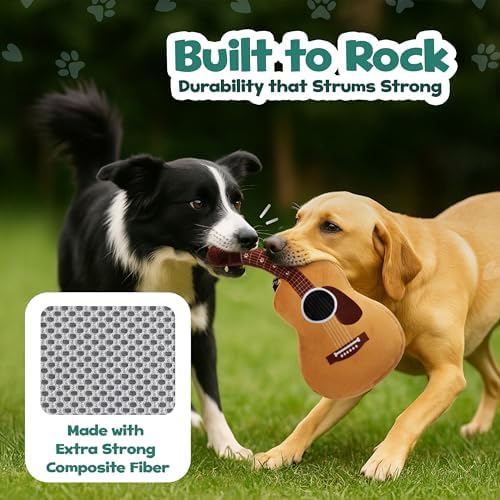 PUPROAR Guitar Dog Toy, Funny Plush Squeaky Puppy Gift, A Birthday Dog Toy & Unique Present for Small, Medium & Large Breeds