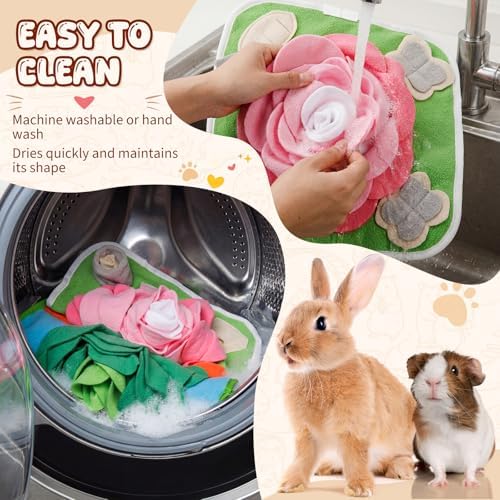 Yinkin 4 Pcs Rabbit Foraging Snuffle Mat for Small Animals Puzzle Toys Funny Interactive Nosework Feeding Mat for Bunny Hamsters Guinea Pigs Ferrets Chinchillas (13.8 x 13.8 Inches,Classic Style)