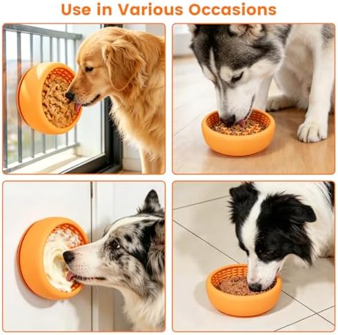 Dog Slow Feeder Licking Bowl,Freezeable Anxiety Relief Treat Dispenser, Non-Slip Anti-chocking Pet Dish,Entertainment Interactive Puzzle Toy for Small Medium Breed, BPA Free Silicone Dishwasher Safe