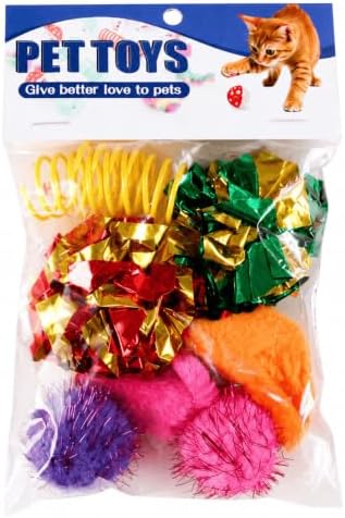 LOS ANDES 8 Pack Cat Toy Assortment, Interactive Crinkle Balls Plush Mice Spring Toys, Indoor Boredom Relief Toys for Kittens & Cats