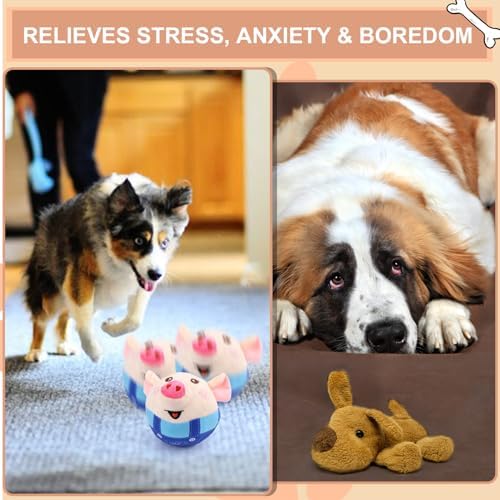 BABORUI Blue Pig Interactive Dog Toy, Remote Control Jumping Squeaky Toy with Recording & Music Modes, Rechargeable Moving Dog Chew Toy for Small/Medium/Large Dogs