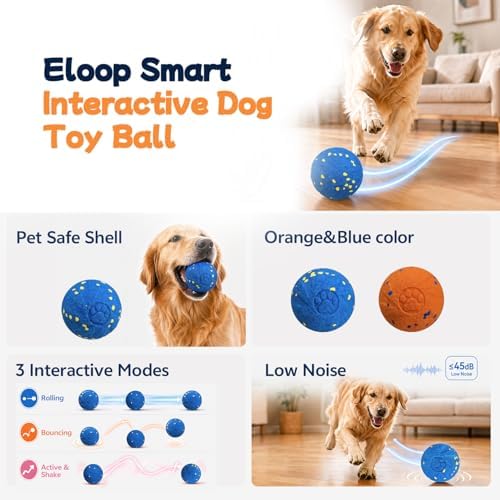 Smart Interactive Dog Toy Ball, 3 Automatic Bouncy Modes, Durable E-TPU Material for Chewing, Rechargeable and IPX7 Waterproof, Enrichment Moving Fetch Toy for Medium Large Dogs (Blue)