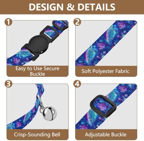 Sea Turtle Colored Jellyfish Metal Bell Included Puppy Collar 2 Pack Collar for Cats