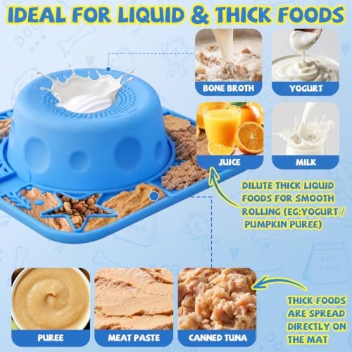 Slow Feeder Dog Bowl and Lick Mat with Rolling Ball Blue