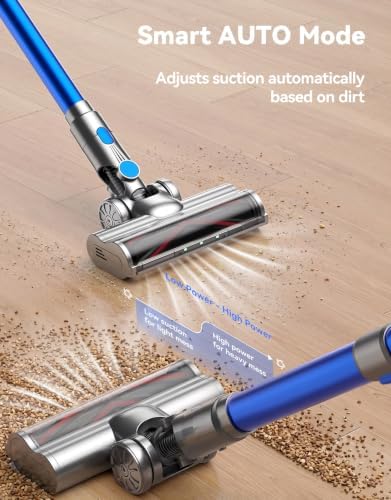 Cordless Vacuum Cleaner, 350AW/70Min Vacuum Cleaners for Home, Stick Vacuum | Auto Mode, Wall Mount Charging, LED Touchscreen, Anti-Tangle Brush, Self-Standing Vacumm Cleaner for Pet Hair/Carpets/Floors