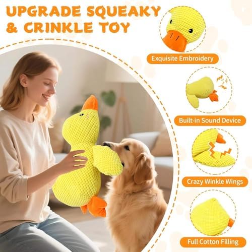 Mellow Dog Calming Duck Toy for Dogs, 2026 Upgraded Plush Duck with Squeaky Sound, Interactive Crinkle Chew Toy for Anxiety Relief, Durable Soft Pillow Toy for All Breed Aggressive Chewers