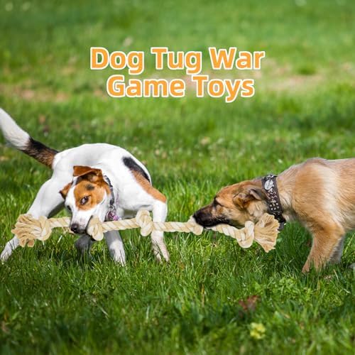 Bmag Dog Rope Toys for Aggressive Chewers, Interactive Heavy Duty Dog Toys for Medium Large Dogs, Tough Twisted Rope Toy with 5 Knots(Beige)