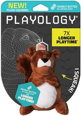 Playology Plush Squirrel Toy for Small Dogs - Small, Peanut Butter Scent