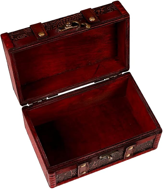 WaaHome Treasure Box Chest - 6.2" Decorative Wood Boxes Vintage Pirate Treasure Chest for Kids Jewelry Keepsake Box with Lids for Women Men Girls Boys Gifts Home Decor