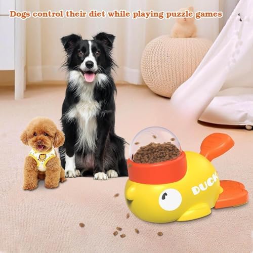 Cat Treat Toy, Duckie Puzzle Cat Feeder, Duck Treat Dispenser for Cats, Cat Treat Dispenser, Slow Feeder Interactive Puzzle Toy for Small Medium Pets, with Brush