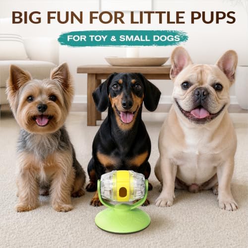 KADTC 2-in-1 Interactive Treat-Dispensing Ball Dog Puzzle & Enrichment Toy | MADE TO FIT SMALL BREEDS! - Adjustable difficulty slows rushed meals, fights boredom, and burns off energy through solo play.