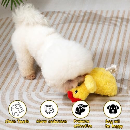 Hollypet Plush Dog Squeaky Toys Interactive Shaking and Sound-Making Toy with Rope & Crinkle Paper for Small Medium Large All Breed Sizes Dogs, Puppy Teeth Clean Chew Toys, Chicken