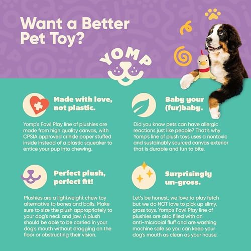 Yomp Penguin Dog Toy – Durable Stuffed, No Squeaker Dog Toys with Natural Canvas and Crinkle Paper – Interactive Stuffed Animal for Dogs (Waddles)