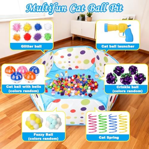 219PCS Cat Ball Pit with Balls, Interactive Toy for Indoor Bored Cats