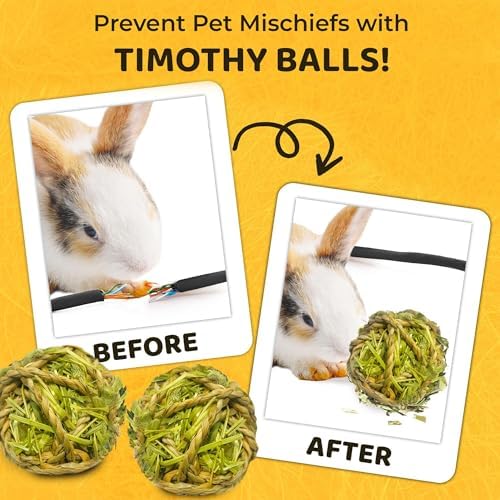 SunGrow Timothy Balls for Rabbits, Chew Toys for Oral Care & Digestion, High Fiber Hay Treats for Bunnies, Guinea Pigs & Small Pets, Teeth Trimmer & Encourage Foraging Instincts, 3 Pcs