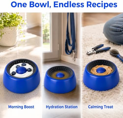 Dog Licking Bowl with Rolling Ball, Interactive Slow Feeder Dog Bowls & Dog Lick Bowl for Boredom Relief, Calming Lick and Roll Bowl for Dogs & Cats with Suction Cups for Wet Food, Peanut Butter