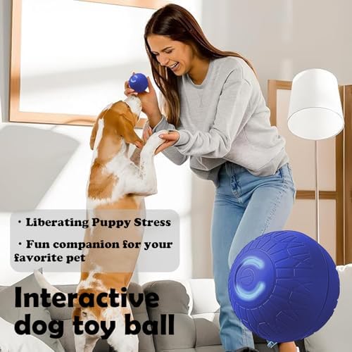 Interactive Duraspin Dog Ball, Self-Bouncing Vibrating & Auto-Rolling, Auto Stop Touch Start Jumping Ball Toy for Medium/Large Dogs (67mm, Blue)