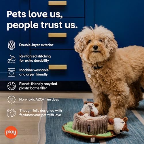 P.L.A.Y. Cute Plush Dog Toys - Forest Friends Critter Themed Durable Interactive Squeaker Chew Toy, Great for Puppies & Small, Medium, Large Dogs - Machine Washable, Recycled Materials (Chipmunks)