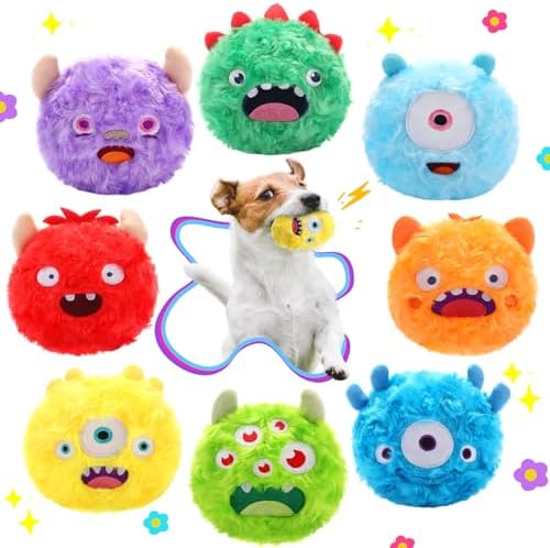HyDren 8 Pack Plush Squeaky Dog Ball Dog Toys Gift for Small Medium Teething Puppy 2 In1 Fuzzy 4" with Squeakers Cute Funny Chewing Toys for Pet Gift(Funny)