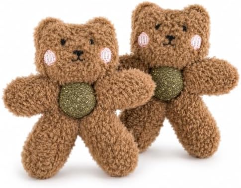 Cat Toys with Catnip Kitten Chew Bite Supplies Boredom Relief Fluffy Kitty Teeth Cleaning Chewing Cat Lovers Interactive Plush Gift (Bear&Bear)
