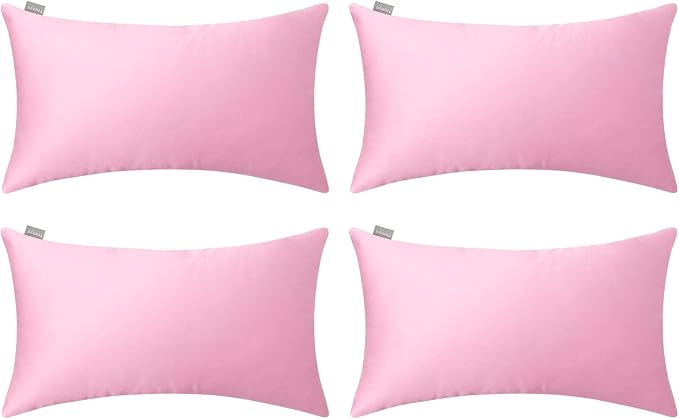 Thmyo 4-Pack 100% Cotton Lumbar Comfortable Solid Decorative Throw Pillow Covers Rectangle Cushion Cover Sublimation Blank DIY Pillowcases for Sofa(Only Covers,No Pillows)(12x20inch/30x50cm,Pink)