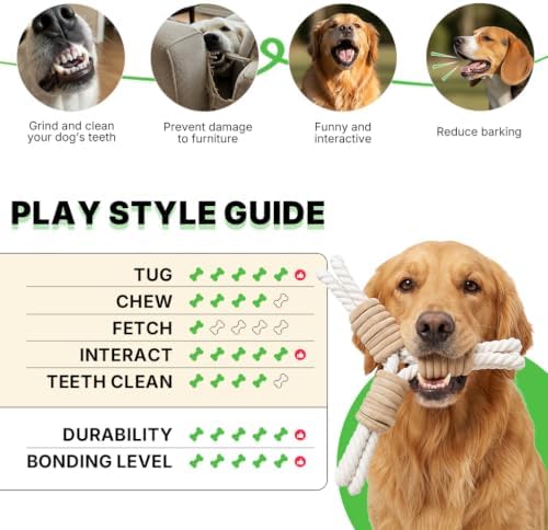3 Way Dog Toys, Dog Tug Toy for Multiple Dogs and Aggressive Chewers