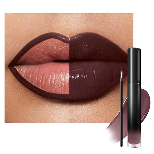 evpct Chocolate Brown Shiny Glossy Longwear No-Budge Liquid Lip Color Lipstick Makeup, Highly Pigmented Color Instant Shine, Waterproof Long Lasting Lipstick Women Lip Stain Gloss with Lip Liner Brush