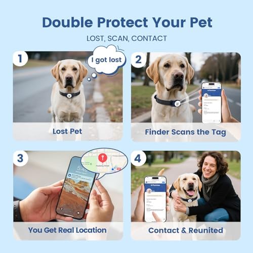 for air tag Dog Collar Holder with QR ID, Durable & Waterproof Silicone for air tag Case Accessories, Scan Alert, Instant Location, Pet Online Profile, Contacts Info (1 Pack, Navy Blue)