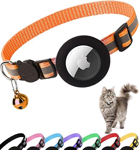 Airtag Cat Collar Breakaway, Cat Collar with Air Tag Holder, Orange | Safety Breakaway Buckle,Airtag Holder,Reflective Strip,Bell,Adjustable Size to Fit Different Cats kitten,Lightweight