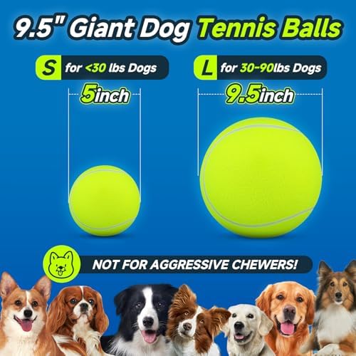 HETOO Dog Tennis Balls, Large Giant Dog Toys, Herding Ball, 9.5 Inch