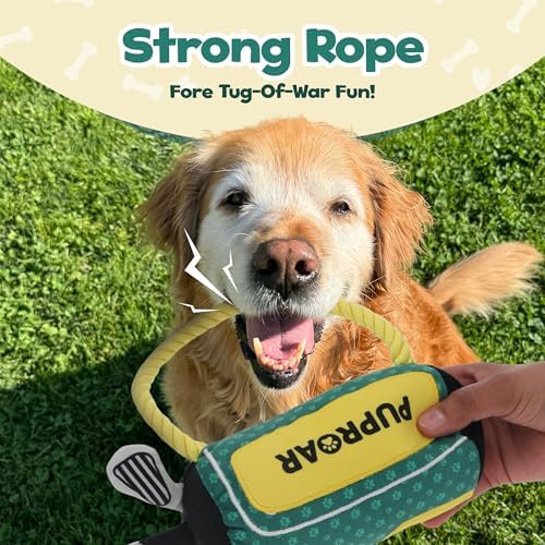 PUPROAR Golf Dog Toy, Dog Birthday Gift, Funny Squeaky Plush Rope Golf Bag Toy for Small, Medium & Large Breeds