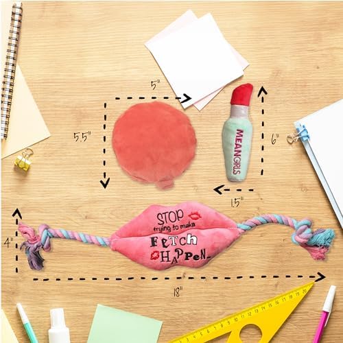 Mean Girls, Interactive Toy Bundle for Dogs, Squeaky Makeup Kit Dog Toy Set