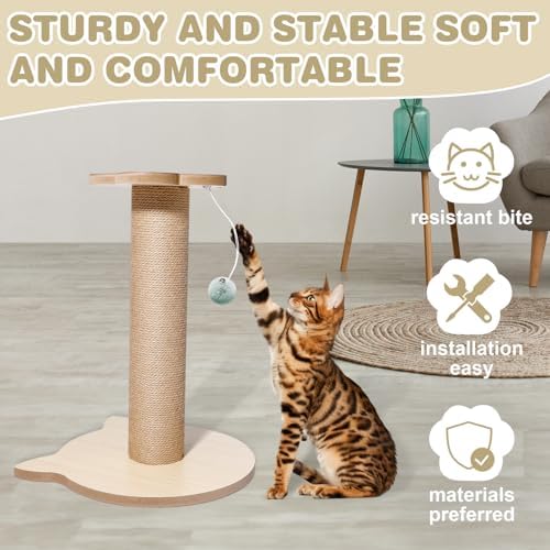 18” Tall Cat Tree for Kittens, Jute Scratching Post with Hanging Ball for Kitten & Adult Cats, Small Cat Tower with Toys, Pets Activity Tree Indoor