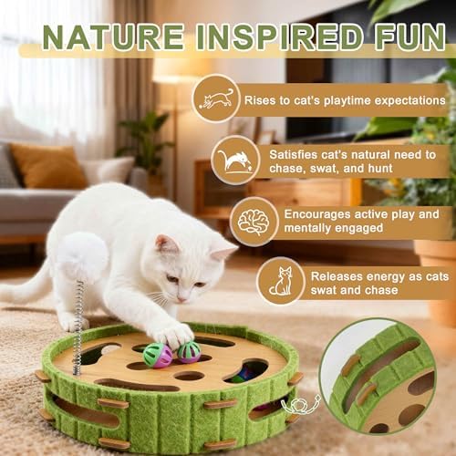 Interactive Cat Toy Puzzle Toys for Indoor, Felt Maze Box, Cat Toys, Mental Stimulation and Entertainment, Circle, Green, 1 Set