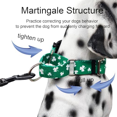 St.Patrick's Day Martingale Collar for Dogs with Buckle Adjustable Shamrock Spring Holiday Dog Collar (Clover, Large)