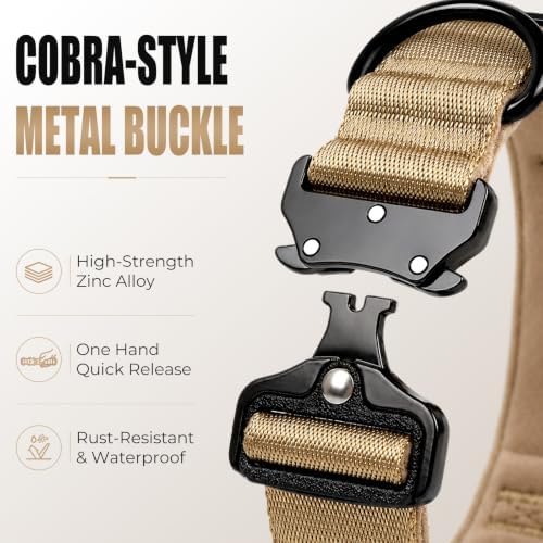Tactical AirTag Dog Collar with Holder for Medium Large Dogs, Khaki, M