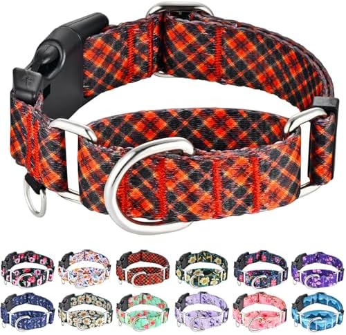 Christmas Martingale Collar for Dogs with Buckle, Red Plaid, L