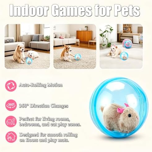 Rotate 360° Spin Moving Cat Ball - Fun Indoor Interactive Pet Ball | 360° Rotating and Rolling Self-Rolling Interactive Cat Ball Realistic Animal Shapes Blue, Brown Mouse Cute Pet Rotating Toy