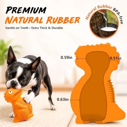 Stuffable Dog Toys for Chewer, Natural Rubber Treat Dispensing Dog Toys, Dog Chew Toy for Medium Dogs, Interactive Puzzle Dog Toy, Tough Dinosaur Treat-Filling, Teething Cleaning, Fetch & Training