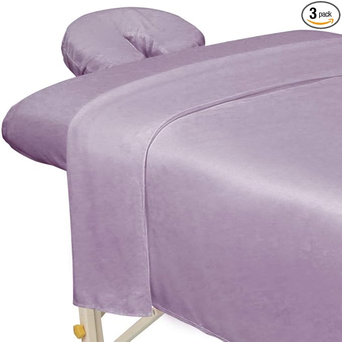 ForPro Professional Collection Premium Microfiber 3-Piece Massage Sheet Set, Lavender, Ultra-Light, Stain and Wrinkle-Resistant Includes Massage Flat and Fitted Sheet and Massage Face Rest Cover