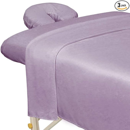ForPro Professional Collection Premium Microfiber 3-Piece Massage Sheet Set, Lavender, Ultra-Light, Stain and Wrinkle-Resistant Includes Massage Flat and Fitted Sheet and Massage Face Rest Cover