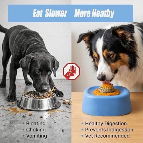 Slow Feeder Dog Bowl for Liquid & Wet Food with Rolling Ball
