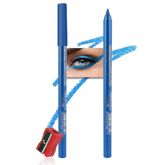 evpct Blue Glitter Eyeliner Pencil for Eyes, Dark Sea Blue Metallic Shimmer Eye Liner Pencil Makeup Waterproof Smudge Proof, Colored Gel Waterline Eyeliner, Face Eye Paint Stick Halloween Makeup 08