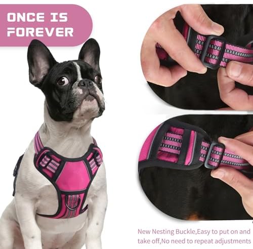 BUMBIN Dog Harness for Large Dogs, No Pull Adjustable No Choke Pet Vest with Dog Leash Fit Smart Reflective Pet Walking Harness for Training Easy Control Soft Handle Rose Red L