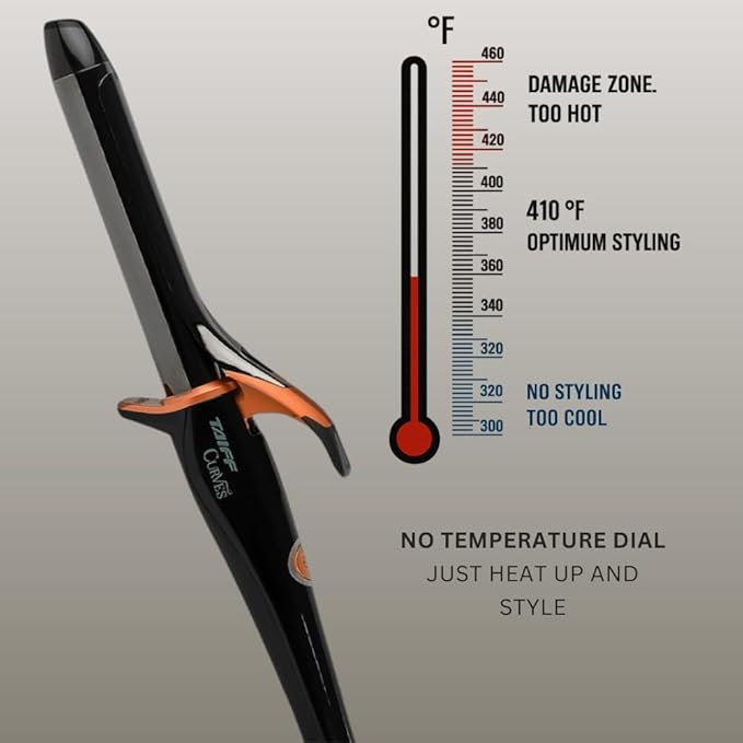 TAIFF Curves Professional Black Titanium Curling Iron – High-Performance Hair Curler & Rizadora para Cabello with Dual Voltage | Fixed Temperature 410°F | 1”