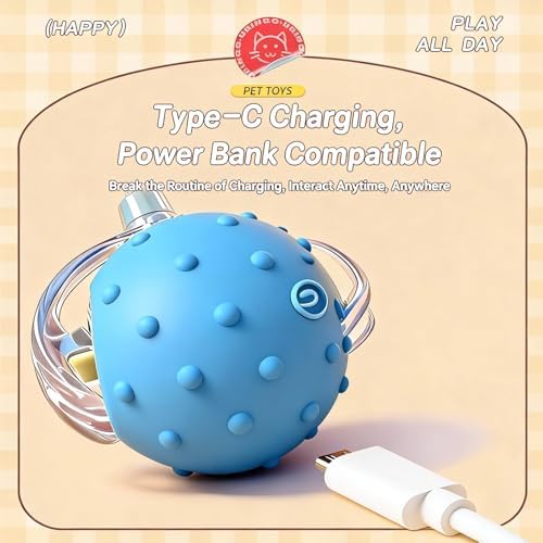 2 Pack Interactive Cat Toy, Auto Chirping Balls, 6 Tails, Indoor Self Play