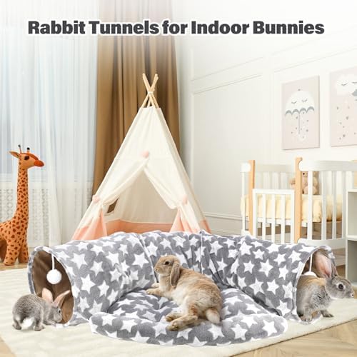 BWOGUE Bunny Tunnel Bed, 2-in-1 Collapsible Rabbit Tunnel Hideout with Mat