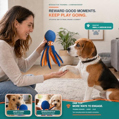 Octopus Dog Toy, Squeaky Crinkle Plush Toy for Small & Medium Dogs